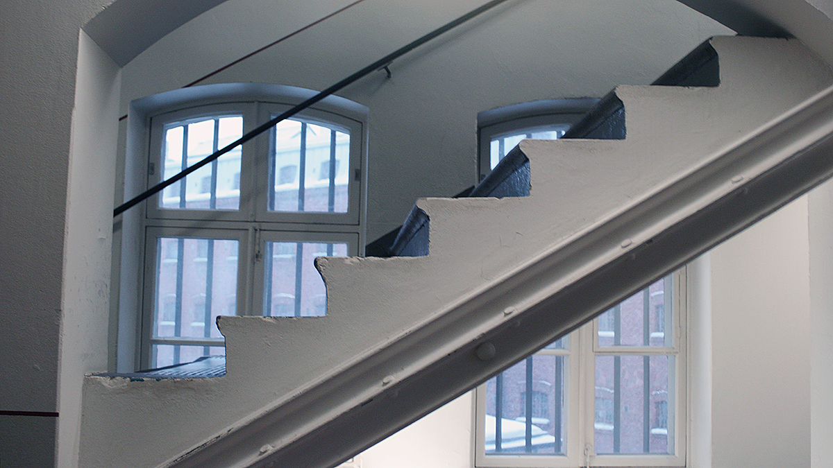The staircase inside the prison.